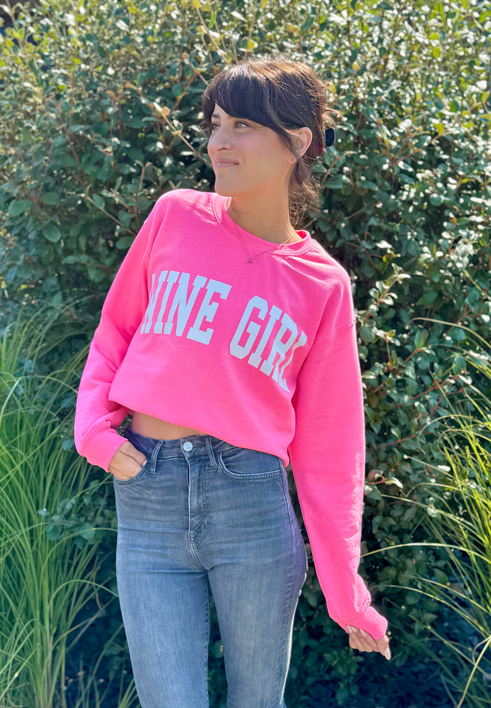 Neon Pink Wine Girl Crewneck Sweatshirt