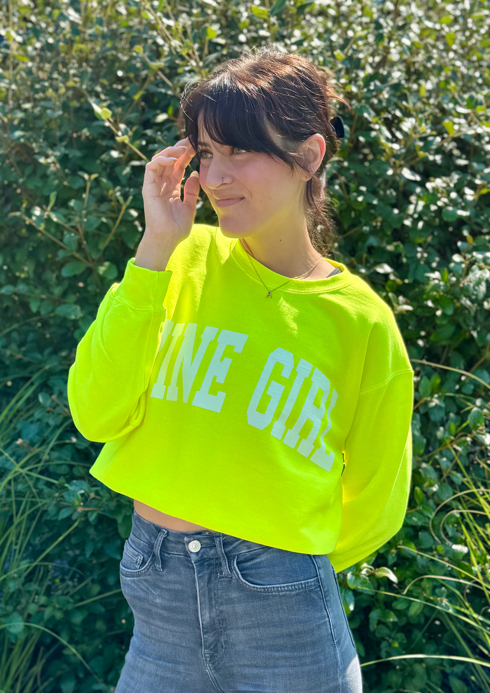 Neon Yellow Wine Girl Crewneck Sweatshirt