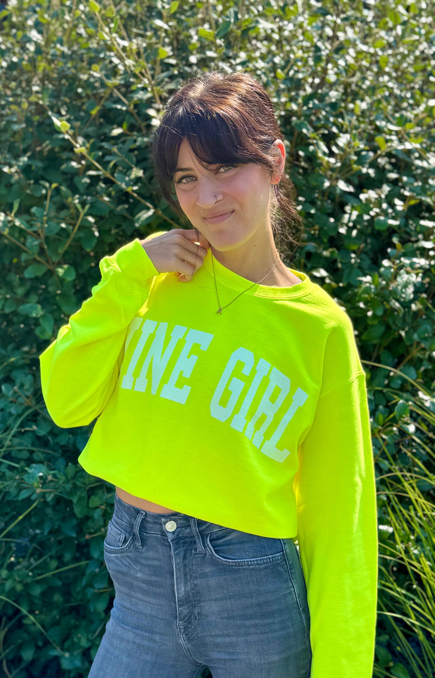 Neon Yellow Wine Girl Crewneck Sweatshirt